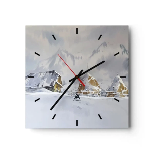 Horloge murale - Pendule murale - Dans une vallée enneigée - 40x40 cm