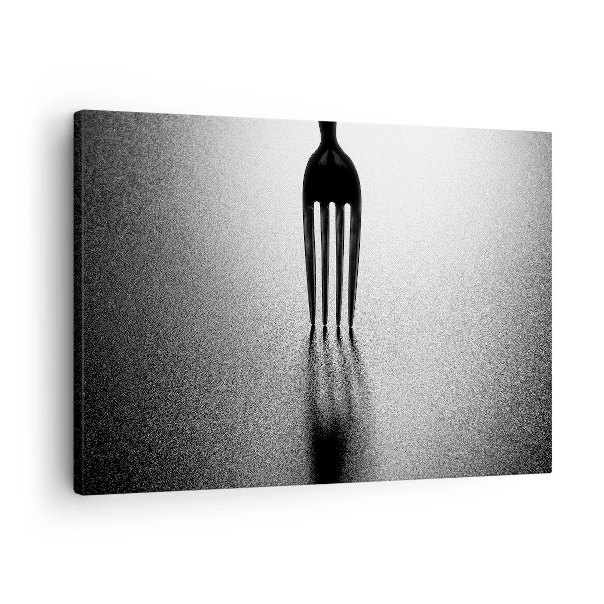 Impression sur toile - Image sur toile - Une version minimaliste d'une fourchette en noir et blanc avec jeu d'ombres. - 70x50cm - Lumière et ombre - Décoration murale moderne pour le salon et la chambre ARTTOR