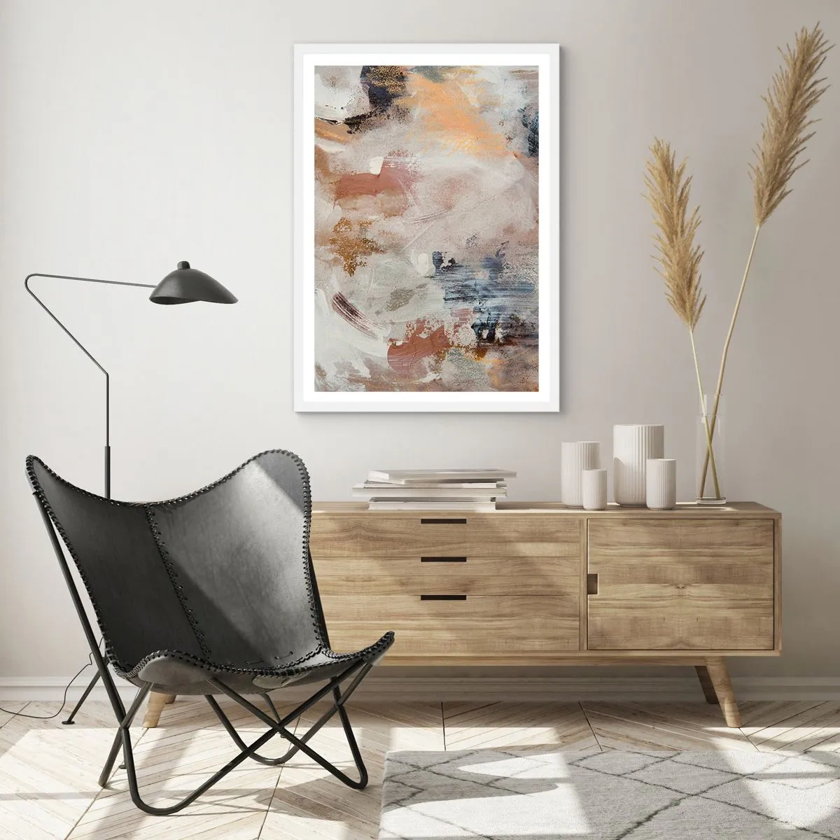 Affiche dans un cadre blanc - Poster - Abstraction brumeuse - 40x50 cm