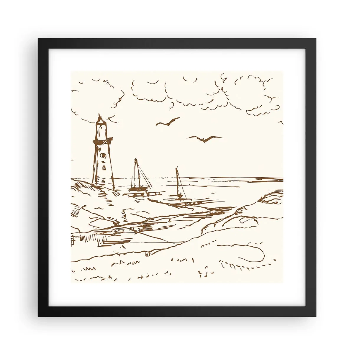 Affiche dans un cadre noir - Poster - Esquisse de souvenirs d'été - 40x40 cm