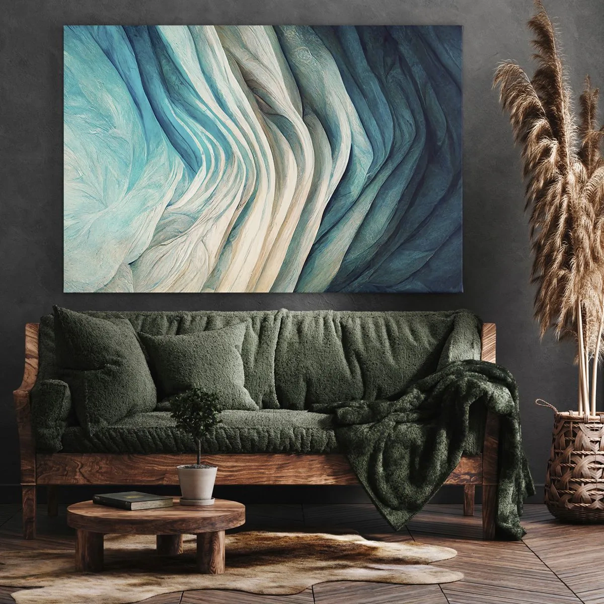 Impression sur toile - Image sur toile - Ondes dynamiques dans des tons de bleu et de blanc - 100x70cm - Insatiabilité bleue - Décoration murale moderne pour le salon et la chambre ARTTOR