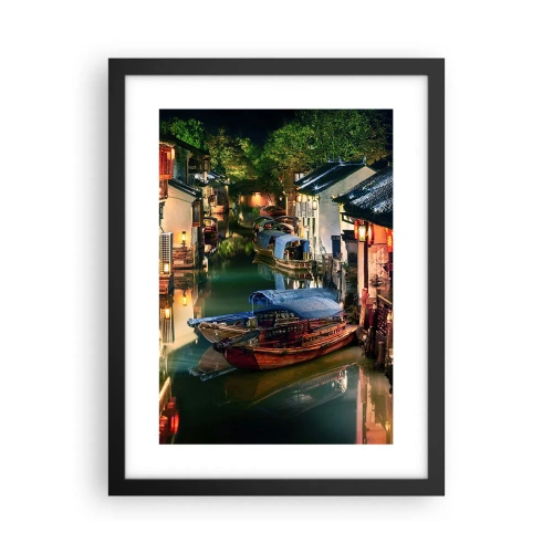 Affiche dans un cadre noir - Poster - Soirée dans une rue chinoise - 30x40 cm