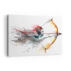 Impression sur toile - Image sur toile - Aquarelle dynamique d'un guerrier avec un arc et des flèches - 100x70cm - Guerrier mythique avec un arc de feu - Décoration murale moderne pour le salon et la chambre ARTTOR