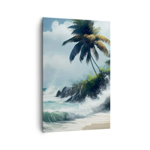 Impression sur toile - Image sur toile - Rivage tropical avec palmiers et mer agitée - 80x120cm - Sur une côte tropicale - Décoration murale moderne pour le salon et la chambre ARTTOR