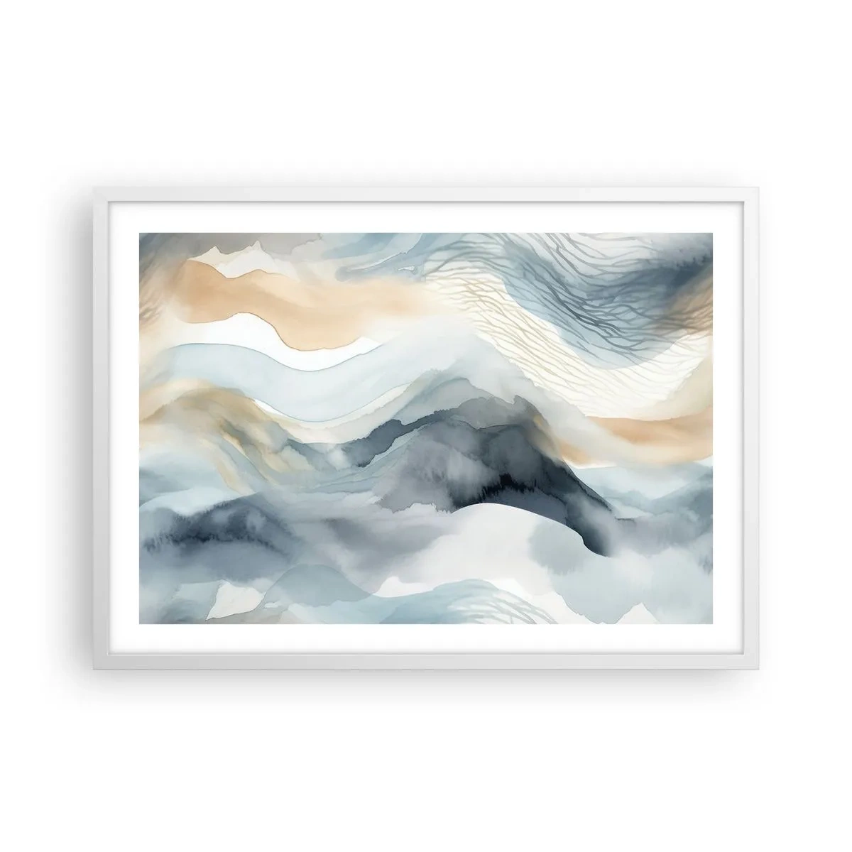 Affiche dans un cadre blanc - Poster - Abstraction enneigée et brumeuse - 70x50 cm