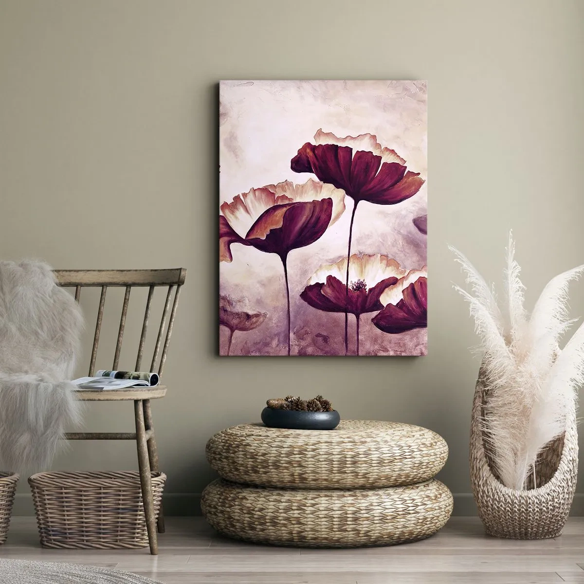 Impression sur toile - Image sur toile - Fleurs aux tons rouges et blancs sur un fond subtil - 50x70cm - Pétale rouge et blanc - Décoration murale moderne pour le salon et la chambre ARTTOR