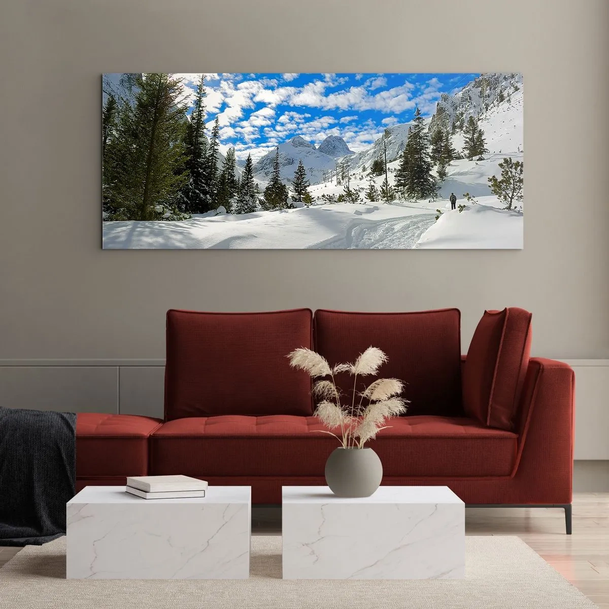 Impression sur verre - Image sur verre - Dans la neige et au soleil - 100x40 cm