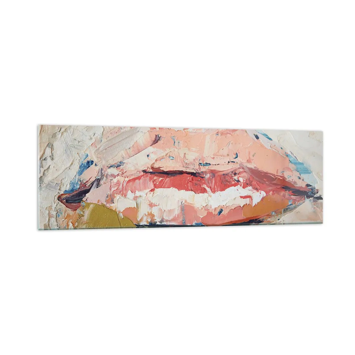 Impression sur verre - Image sur verre - Une composition abstraite représentant les lèvres d'une femme aux couleurs pastel. - 160x50cm - Éveil la pensée - Décoration murale moderne pour le salon et la chambre ARTTOR