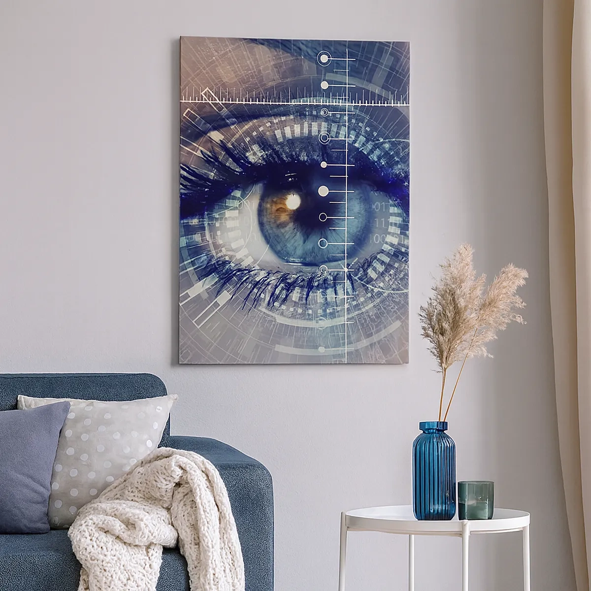 Impression sur toile - Image sur toile - Un œil technologique avec une interface futuriste - 50x70cm - Tu penses que tu me connais - Décoration murale moderne pour le salon et la chambre ARTTOR