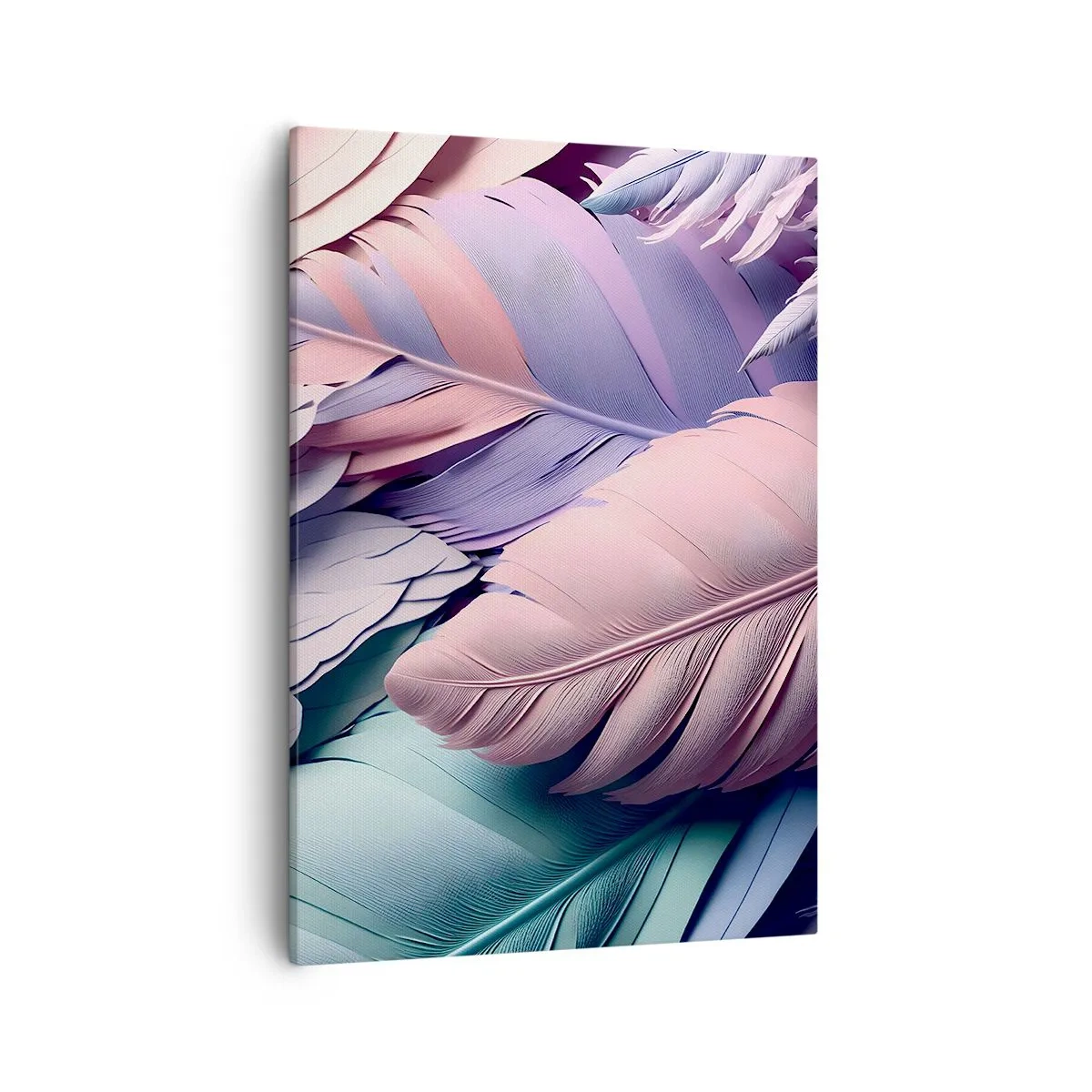 Impression sur toile - Image sur toile - Plumes colorées dans des tons pastel sur un fond clair - 50x70cm - Oiseau chic - Décoration murale moderne pour le salon et la chambre ARTTOR