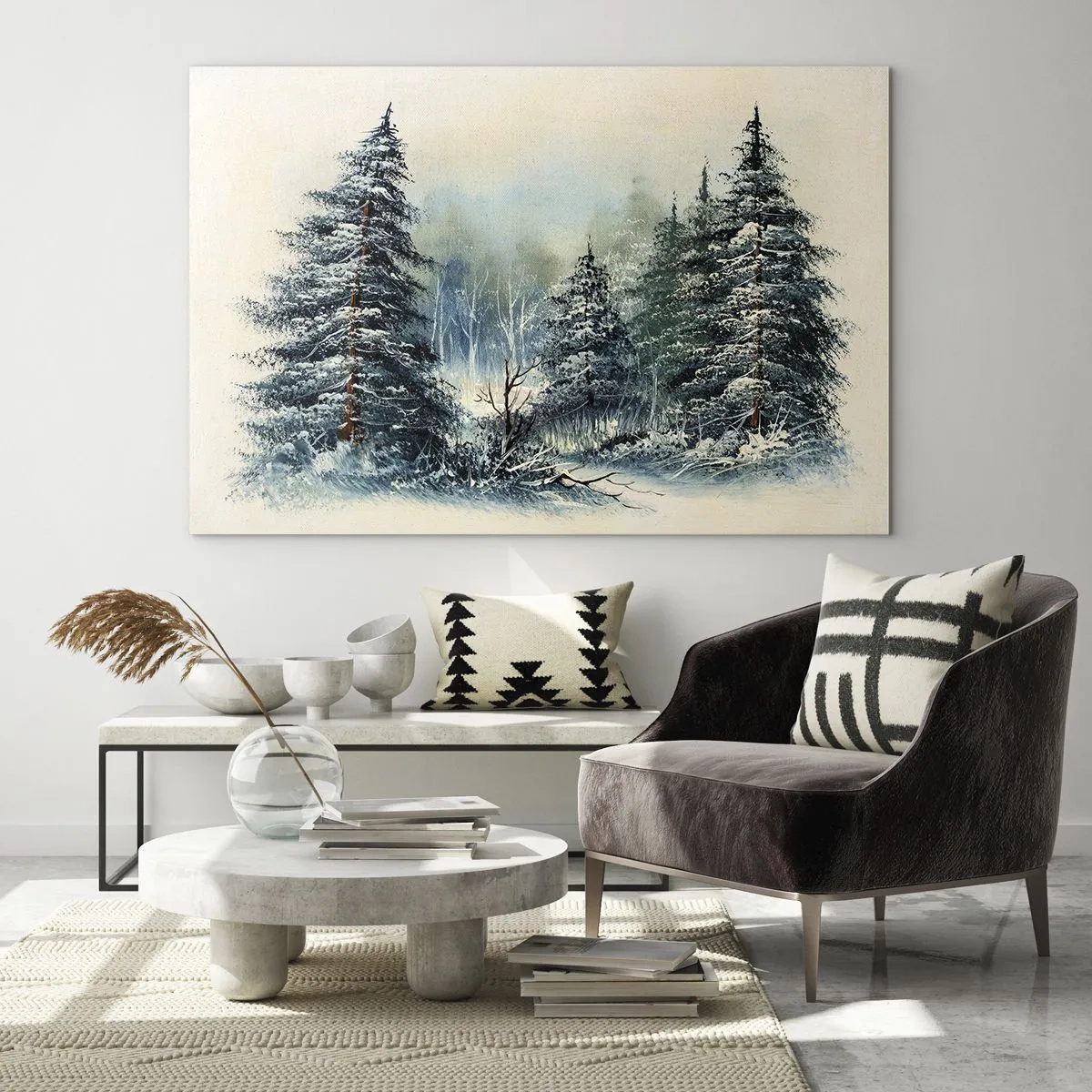 Impression sur verre - Image sur verre - Forêt d'hiver avec des arbres enneigés contre le ciel - 120x80cm - Prêt pour les fêtes - Décoration murale moderne pour le salon et la chambre ARTTOR