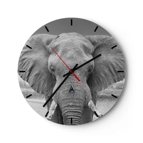 Horloge murale - Pendule murale - Une photographie en noir et blanc d'un éléphant regardant droit dans l'appareil photo. - 30x30cm - Bienvenue dans mon monde - Décoration murale moderne pour le salon, la cuisine et la chambre ARTTOR