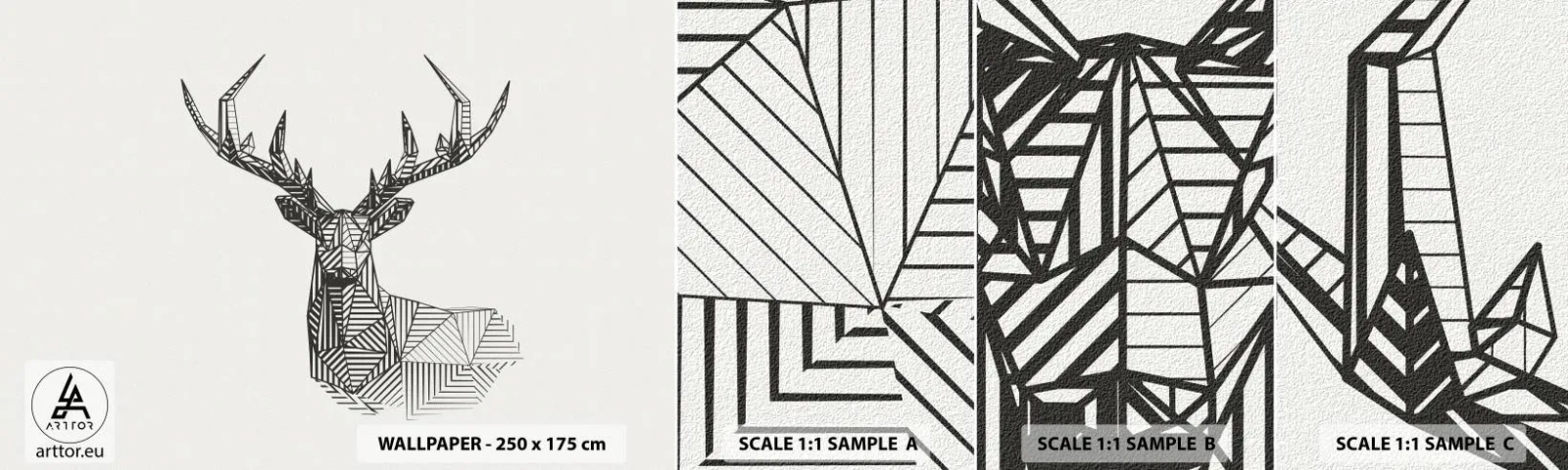 Échantillon de Papier Peint Autocollant Deluxe Sticker - Cerf dans un style cubique - Abstraction, Cerf, Animaux - 100x30 cm