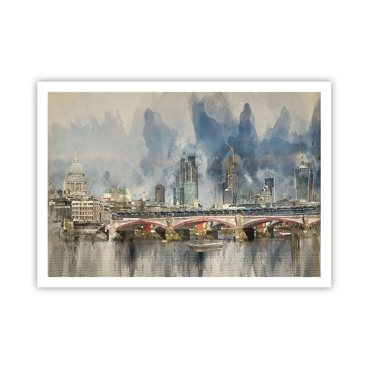 Affiche - Poster - Vue à l'aquarelle du pont et des toits de la ville - 100x70cm - Londres dans toute sa splendeur - Décoration murale moderne pour le salon et la chambre ARTTOR