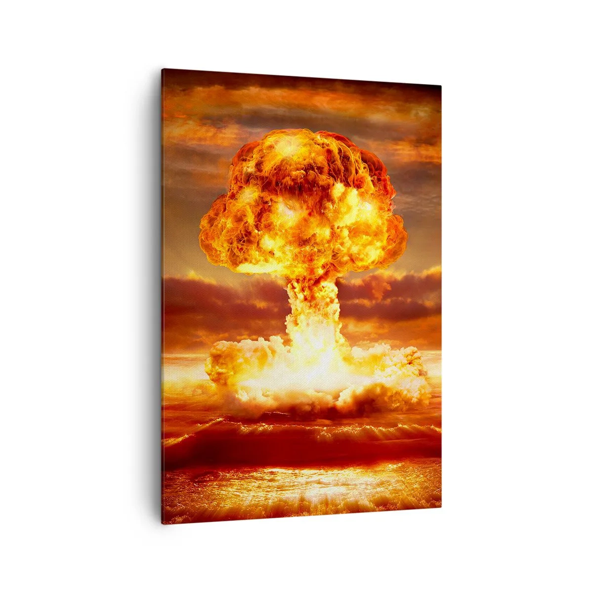 Impression sur toile - Image sur toile - Explosion d'un nuage en forme de champignon sur fond de coucher de soleil - 70x100cm - Et la fin viendra - Décoration murale moderne pour le salon et la chambre ARTTOR