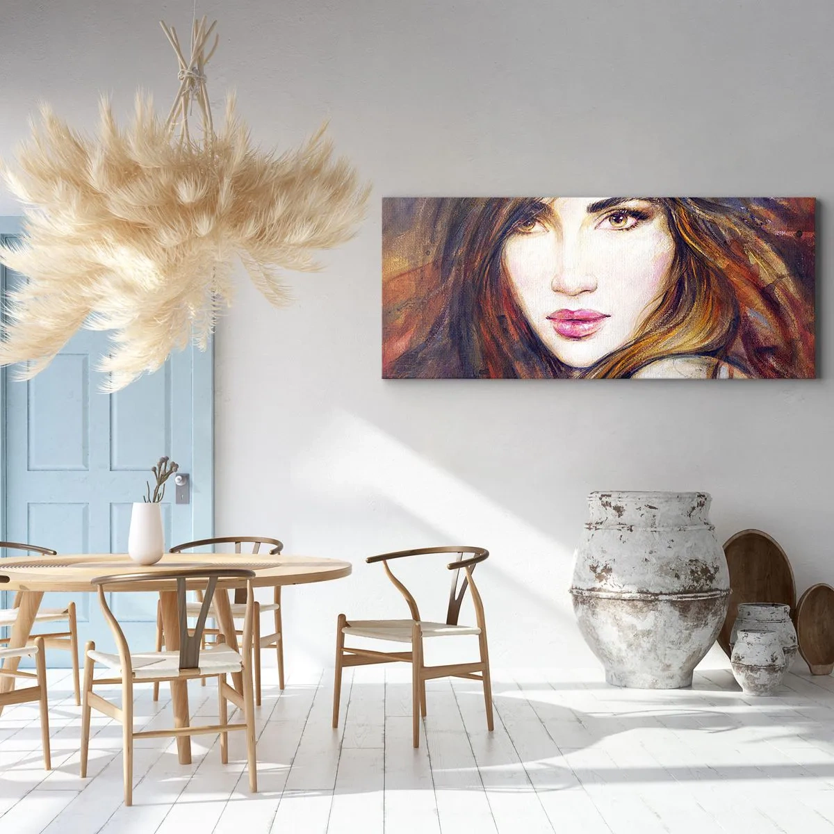 Impression sur toile - Image sur toile - Portrait d'une femme dans un style pictural - 120x50cm - Un sou pour vos pensées - Décoration murale moderne pour le salon et la chambre ARTTOR