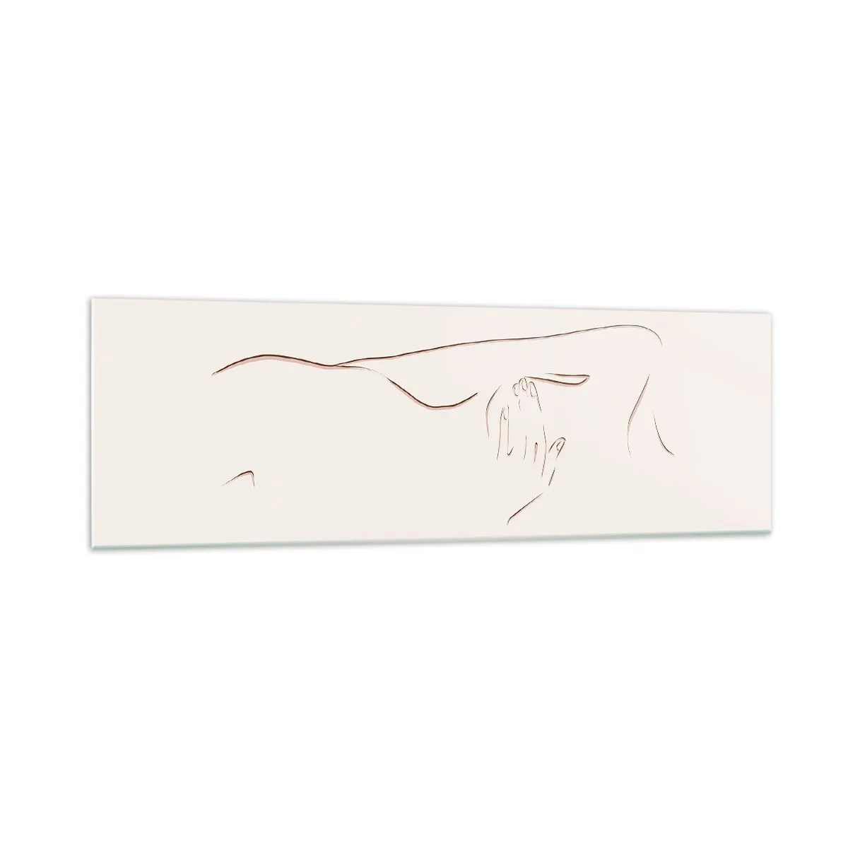 Impression sur verre - Image sur verre - Un dessin au trait subtil d'une silhouette sur un fond clair - 160x50cm - La forme du désir - Décoration murale moderne pour le salon et la chambre ARTTOR