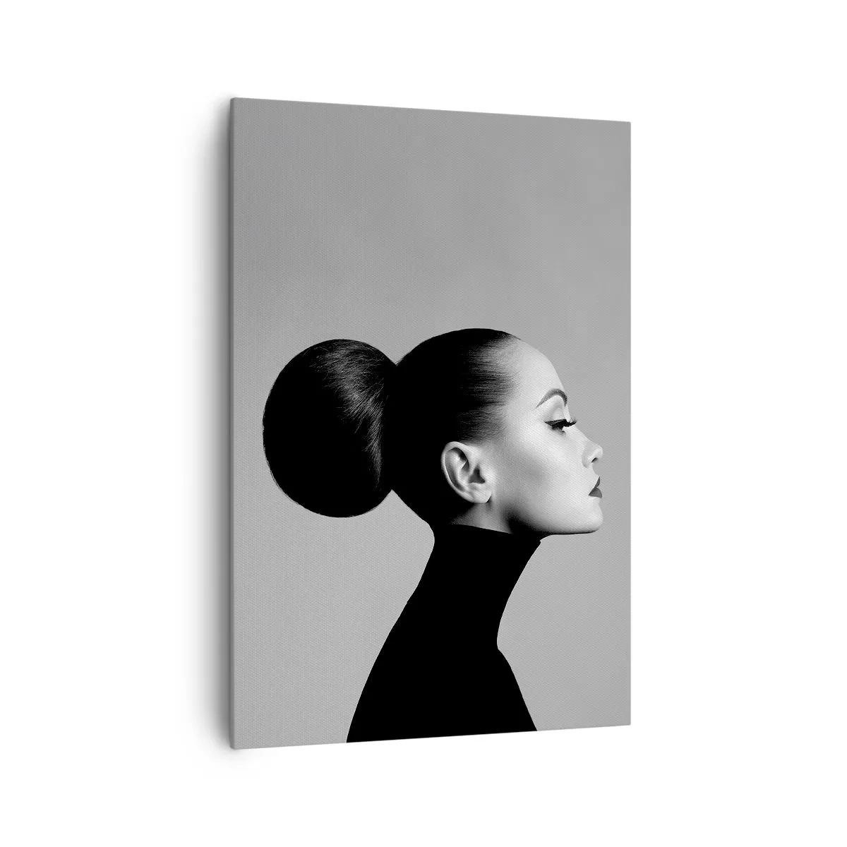 Impression sur toile - Image sur toile - Profil d'une femme en noir et blanc avec un chignon élégant - 70x100cm - Néfertiti moderne - Décoration murale moderne pour le salon et la chambre ARTTOR