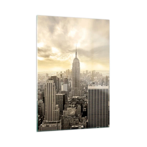 Impression sur verre - Image sur verre - Panorama de la ville avec des gratte-ciels et l'Empire State Building - 50x70cm - New York tissé de gris - Décoration murale moderne pour le salon et la chambre ARTTOR