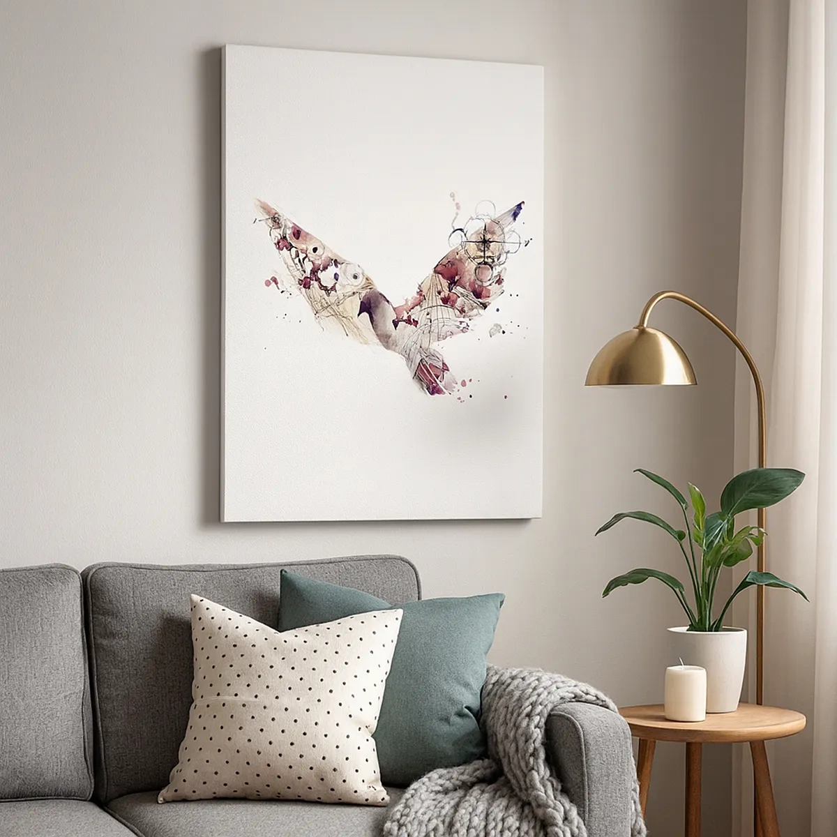 Impression sur toile - Image sur toile - Silhouette d'oiseau artistique avec des motifs géométriques - 50x70cm - Un pèlerin volant - Décoration murale moderne pour le salon et la chambre ARTTOR