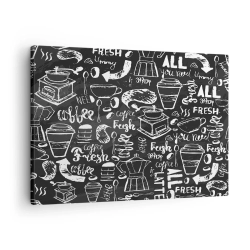 Impression sur toile - Image sur toile - Graphiques de café élégants sur fond noir - 70x50cm - Tout ce dont tu as besoin c'est… - Décoration murale moderne pour le salon et la chambre ARTTOR