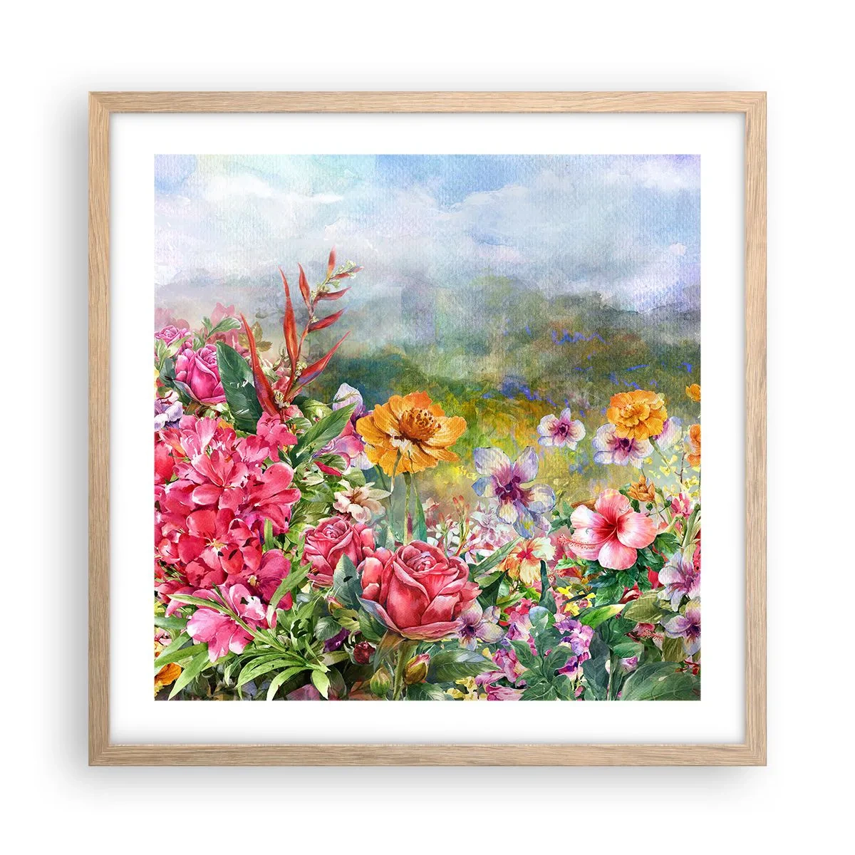 Affiche dans un chêne clair - Poster - Un jardin devenu fou - 50x50 cm