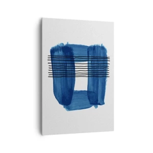 Impression sur toile - Image sur toile - Motif abstrait dans des tons de bleu avec des lignes noires - 70x100cm - Composition noire-bleue - Décoration murale moderne pour le salon et la chambre ARTTOR