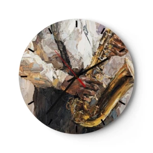 Horloge murale - Pendule murale - Une peinture artistique représentant un musicien jouant du saxophone - 30x30cm - C'est l'heure du solo - Décoration murale moderne pour le salon, la cuisine et la chambre ARTTOR