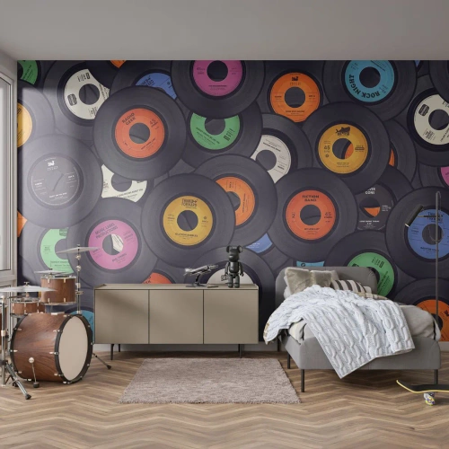 Papier Peint Photo Premium Canvas - Couleurs des classiques - Vinyle, Musique, Ancien - 250x175 cm