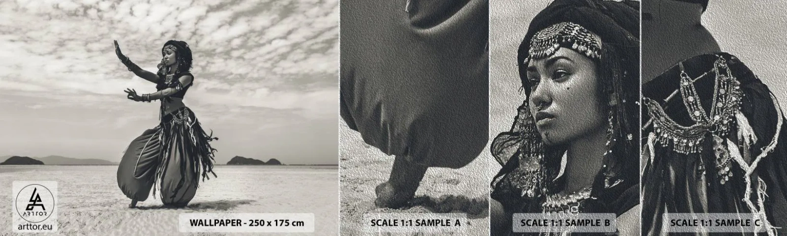 Échantillon de Papier Peint Premium Sand - Danse des îles du sud - Danseur, Inde, Orient - 100x30 cm