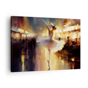 Impression sur toile - Image sur toile - Une ballerine dansant devant une scène éclairée - 70x50cm - Miracle dans la rue - Décoration murale moderne pour le salon et la chambre ARTTOR
