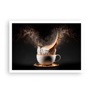 Affiche - Poster - Une tasse de café avec une explosion dynamique de liquide sur fond noir. - 100x70cm - Une explosion de saveur - Décoration murale moderne pour le salon et la chambre ARTTOR