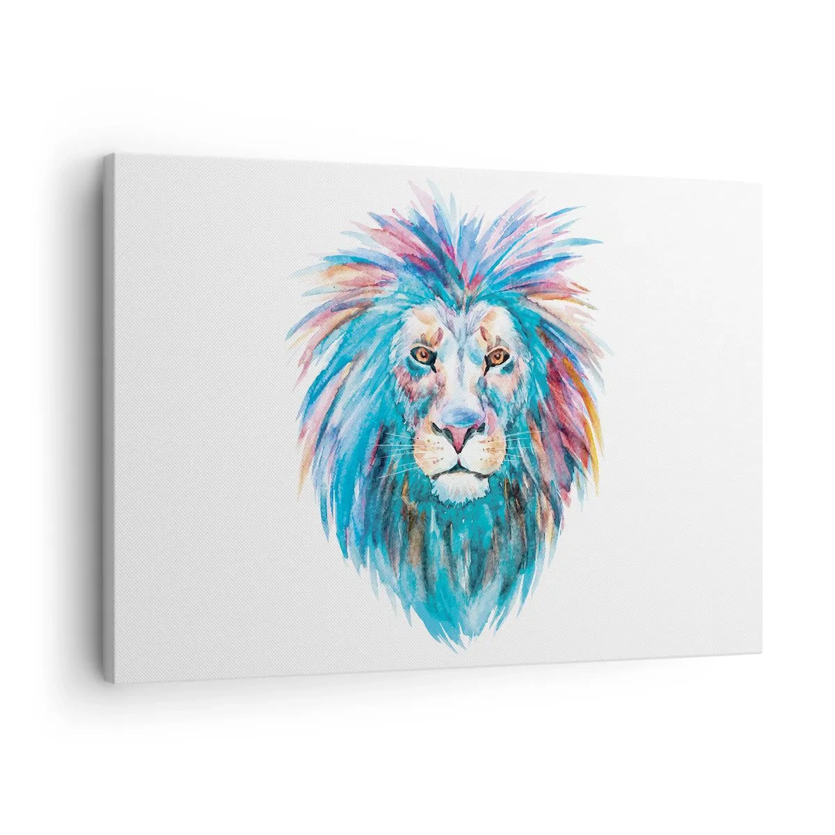 Impression sur toile - Image sur toile - Portrait à l'aquarelle d'un lion aux couleurs vives - 70x50cm - Aura électrique - Décoration murale moderne pour le salon et la chambre ARTTOR