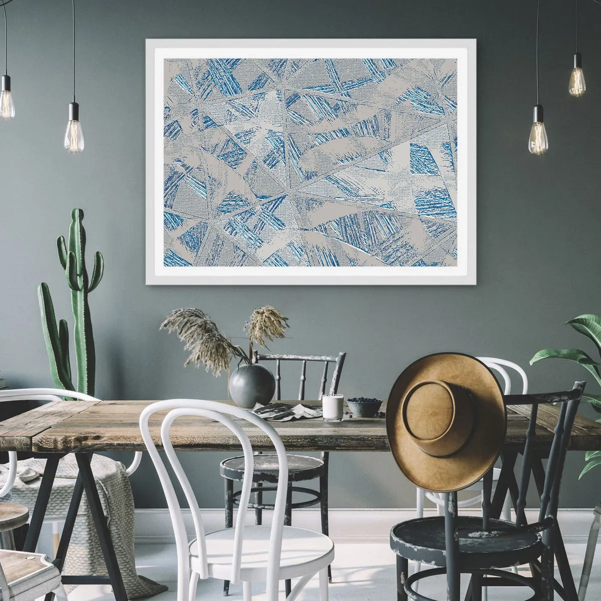 Affiche dans un cadre blanc - Poster - Dans un labyrinthe bleu-gris - 100x70 cm