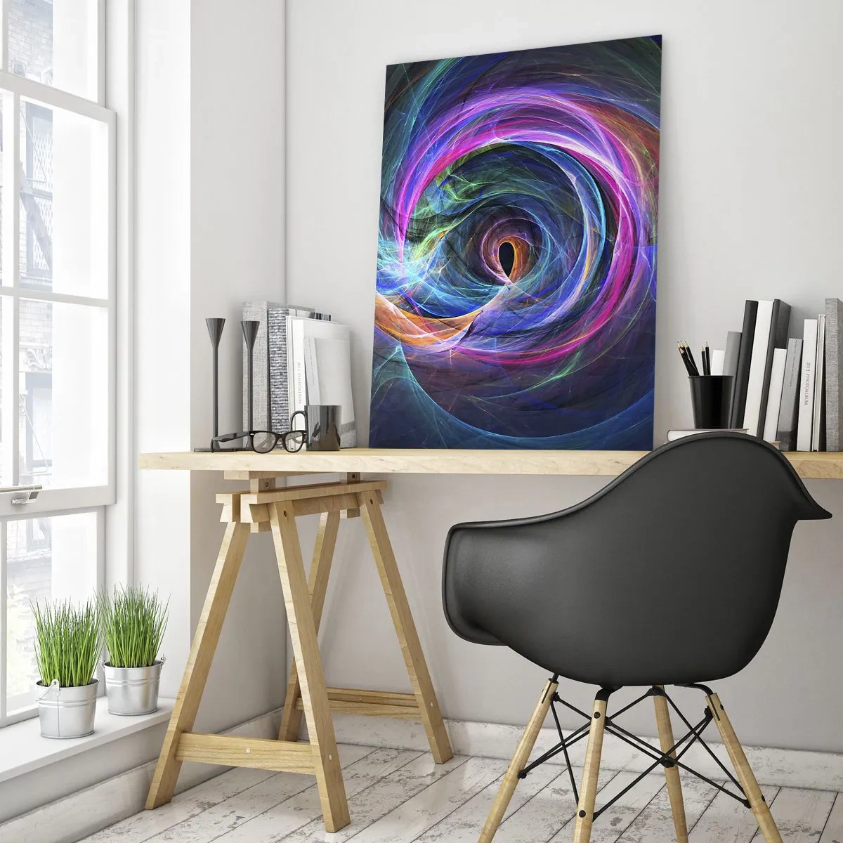 Impression sur verre - Image sur verre - Un tourbillon abstrait de couleurs dans des tons de violet, de rose et de bleu. - 70x100cm - Où m'emmènes-tu ? - Décoration murale moderne pour le salon et la chambre ARTTOR