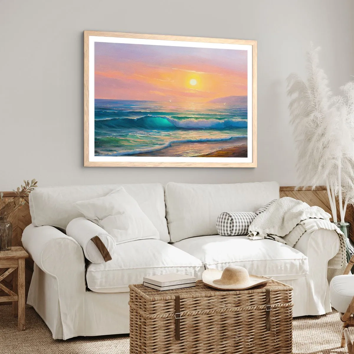 Affiche dans un chêne clair - Poster - Le chant turquoise des vagues - 50x40 cm