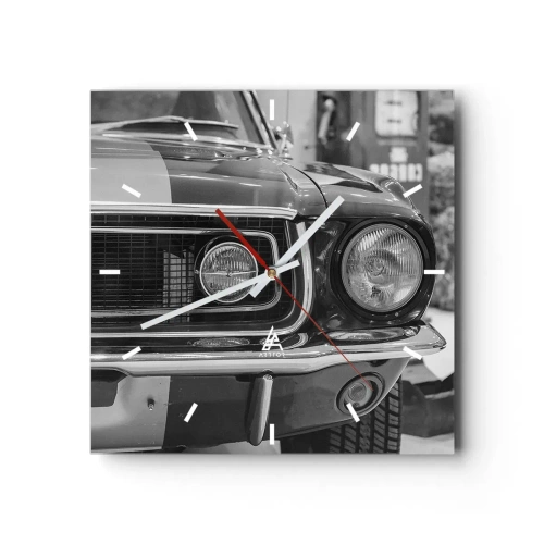 Horloge murale - Pendule murale - Capot de voiture classique noir et blanc - 30x30cm - Conduire dur - Décoration murale moderne pour le salon et la chambre ARTTOR