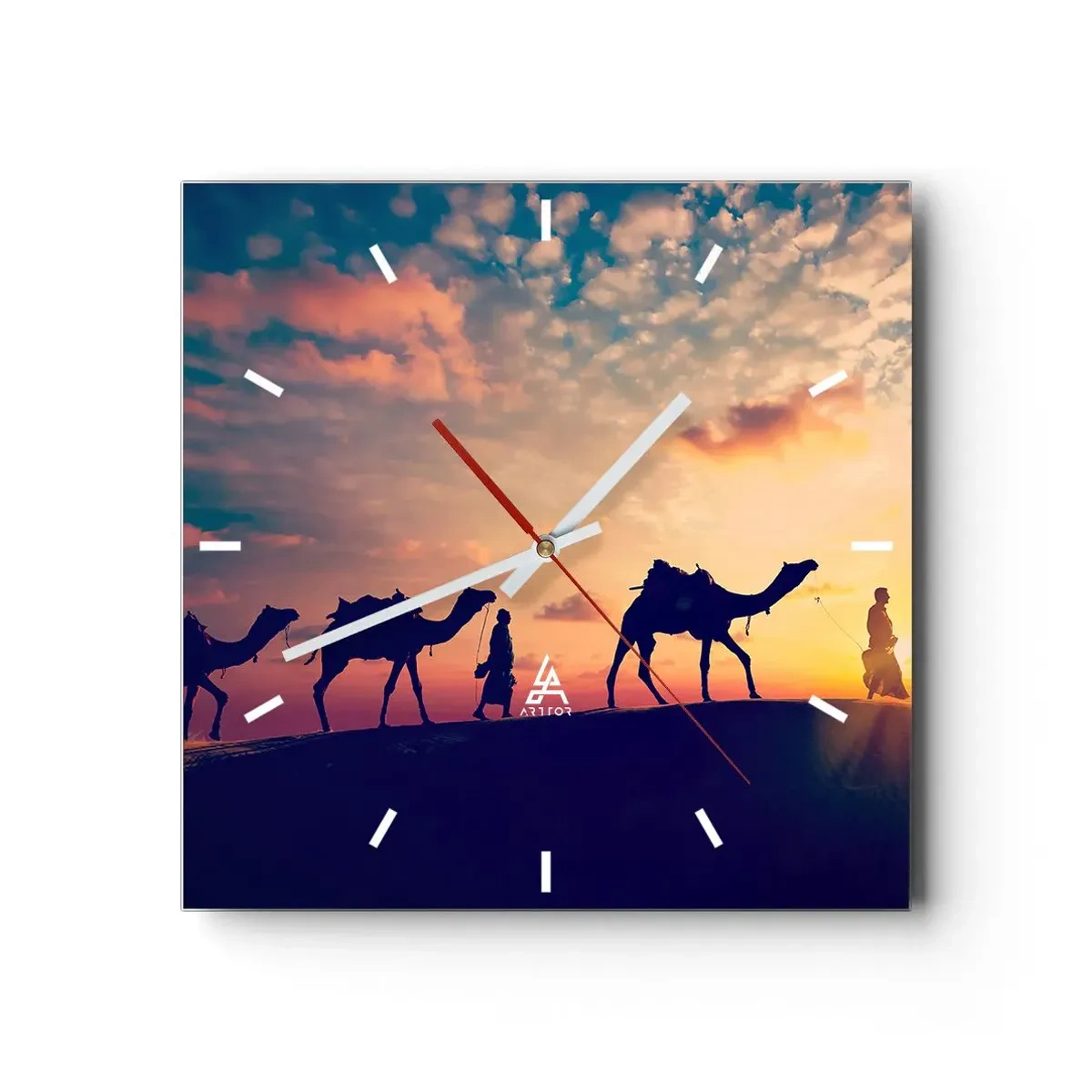 Horloge murale - Pendule murale - Une caravane de chameaux errant dans le désert au coucher du soleil - 30x30cm - L'esprit mystérieux de l'Orient - Décoration murale moderne pour le salon et la chambre ARTTOR