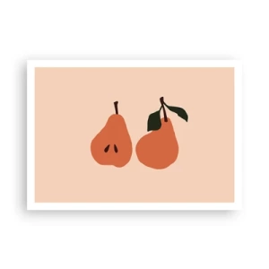 Affiche - Poster - Une illustration minimaliste de deux poires sur fond beige. - 100x70cm - La douceur elle-même - Décoration murale moderne pour le salon et la chambre ARTTOR