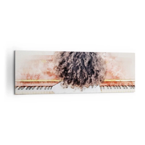 Impression sur toile - Image sur toile - Une fille aux cheveux touffus au piano - 160x50cm - Dans un nouveau monde - Décoration murale moderne pour le salon et la chambre ARTTOR