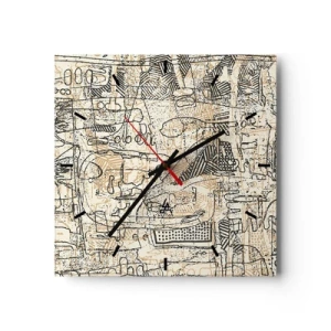 Horloge murale - Pendule murale - Motifs abstraits et lignes sur fond beige - 30x30cm - Il attend d'être décodé - Décoration murale moderne pour le salon et la chambre ARTTOR
