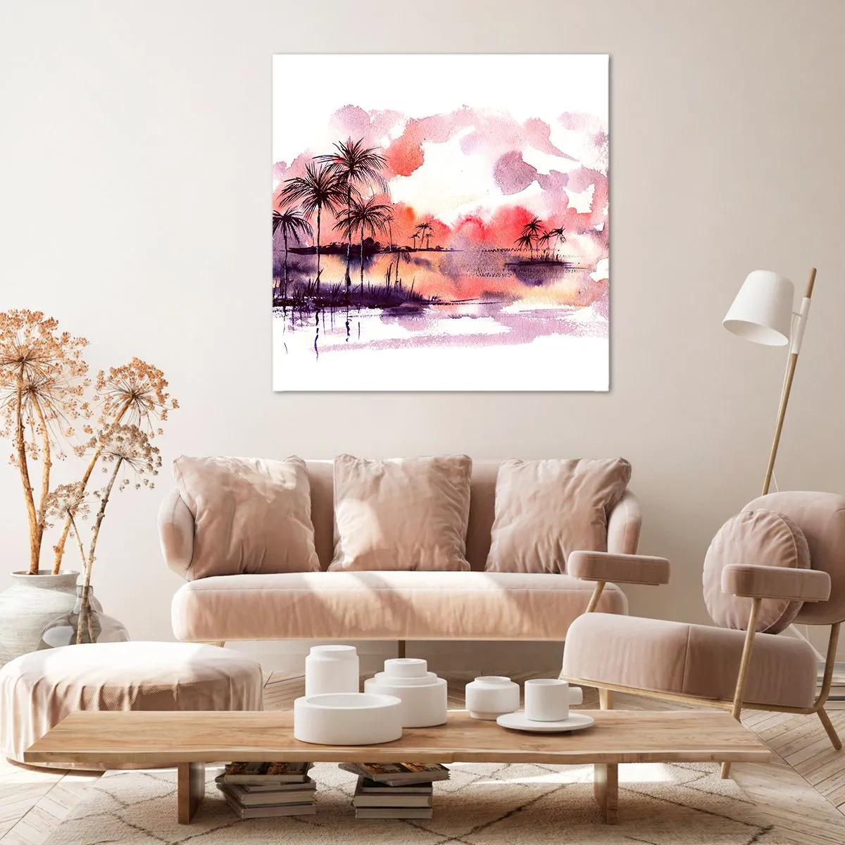 Impression sur toile - Image sur toile - La tranquillité des tropiques en rouge - 40x40 cm