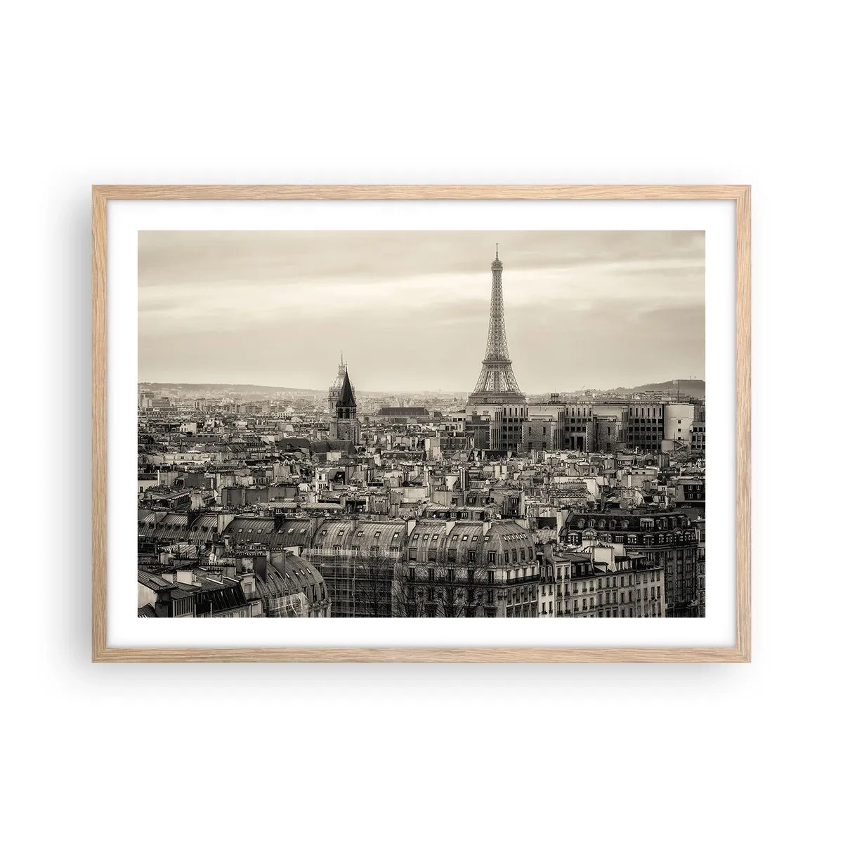 Affiche dans un chêne clair - Poster - Sur les toits de Paris - 70x50 cm