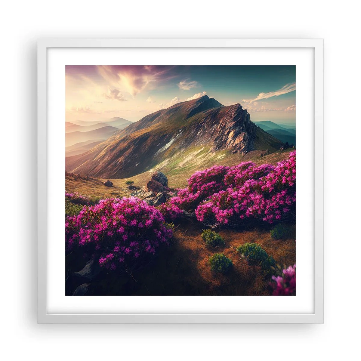 Affiche dans un cadre blanc - Poster - L'été à la montagne - 50x50 cm