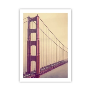 Affiche - Poster - Le Golden Gate Bridge dans un brouillard vintage - 50x70cm - Entre ciel et terre - Décoration murale moderne pour le salon et la chambre ARTTOR