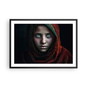 Affiche dans un cadre noir - Poster - Portrait d'une femme au regard intense aux couleurs chaudes - 70x50cm - Princesse orientale - Décoration murale moderne pour le salon et la chambre ARTTOR