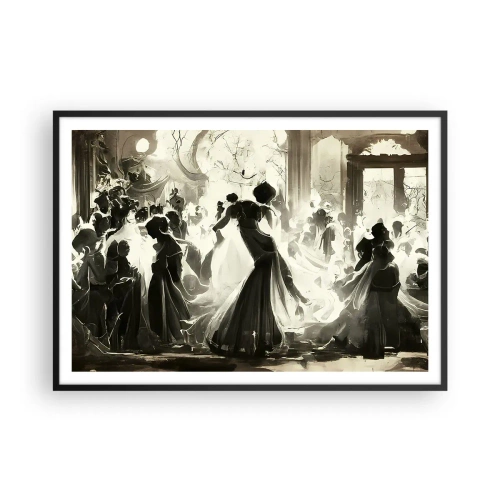 Affiche dans un cadre noir - Poster - Boule de style rétro en noir et blanc - 100x70cm - La grande mascarade - Décoration murale moderne pour le salon et la chambre ARTTOR