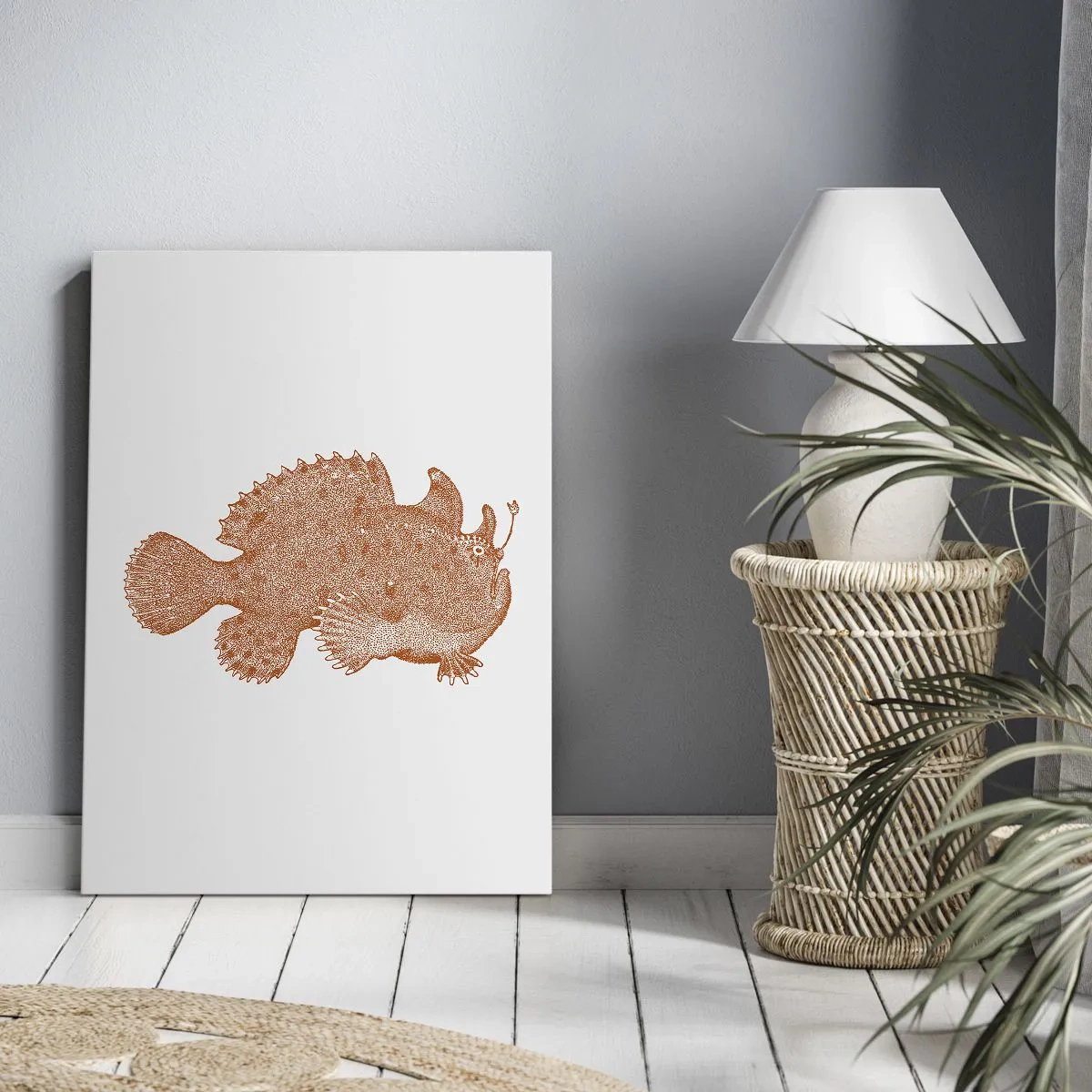 Impression sur toile - Image sur toile - Dessin détaillé d'un poisson cuivré sur fond blanc - 50x70cm - Et pourtant un poisson - Décoration murale moderne pour le salon et la chambre ARTTOR