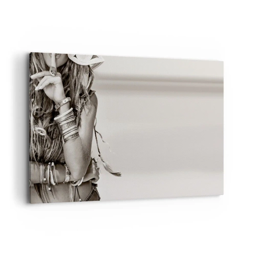 Impression sur toile - Image sur toile - Portrait d'une femme bohème avec des bijoux - 120x80cm - Comment va la fille - Décoration murale moderne pour le salon et la chambre ARTTOR