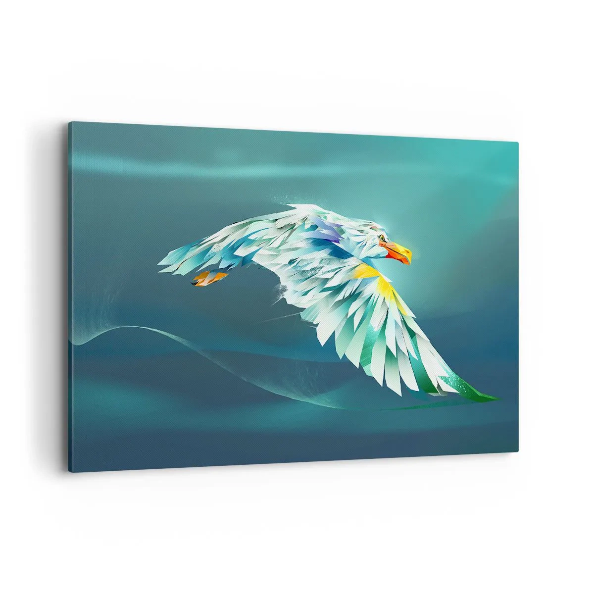 Impression sur toile - Image sur toile - Aigle abstrait en vol contre un ciel turquoise - 120x80cm - Aigle, puissance de tes vols - Décoration murale moderne pour le salon et la chambre ARTTOR